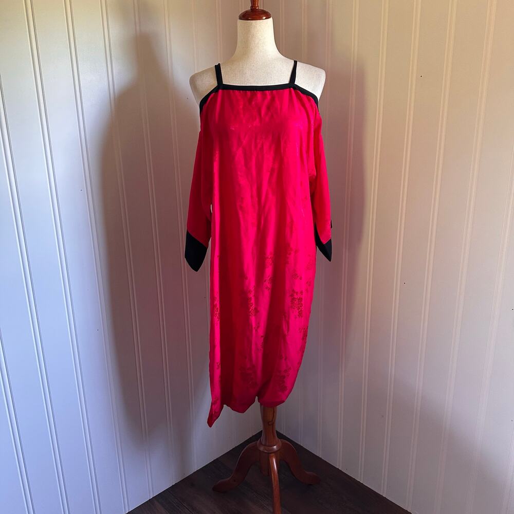 Vintage 90s Red Floral Midi Lounge Dress S